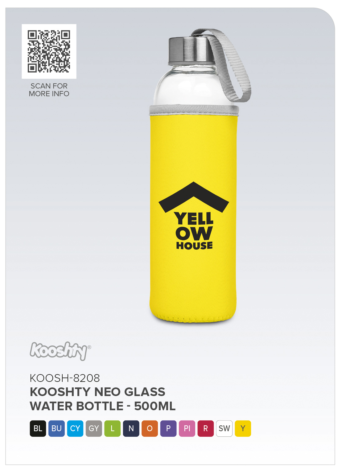 Kooshty Neo Glass Water Bottle - 500ml